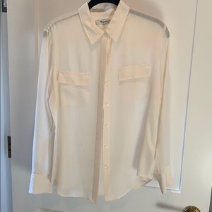 Madewell, White Silk Long Sleeve Blouse, S (stain)